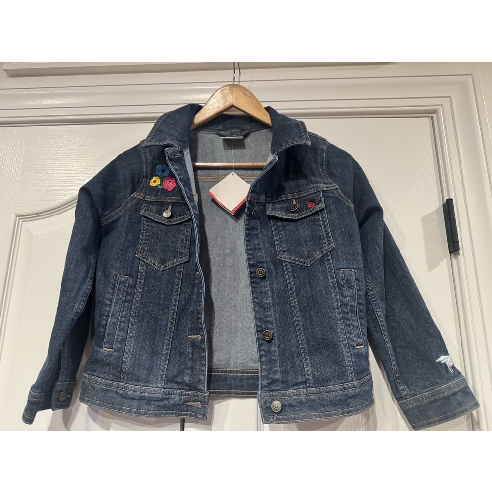 EUC Hanna Andersson Big Girls Unicorn, Flower Embroidered Jean / Denim Jacket 10